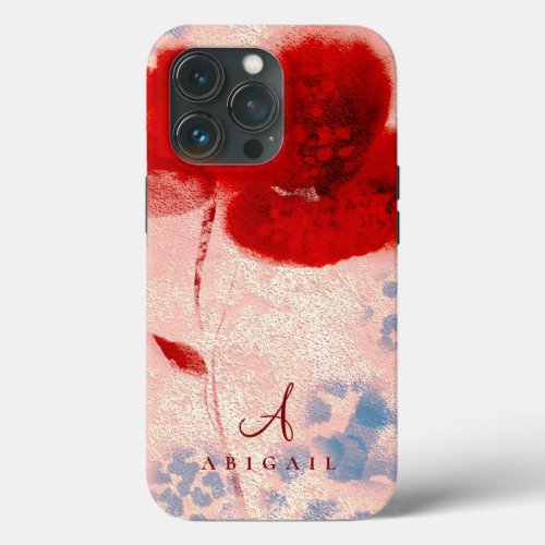 Monogram Chic Rose Gold and Burgundy Floral iPhone 13 Pro Case