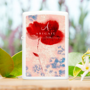 Monogram Chic Rose Gold and Burgundy Floral Zippo Lighter