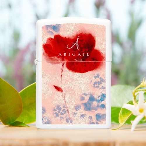 Monogram Chic Rose Gold and Burgundy Floral Zippo Lighter