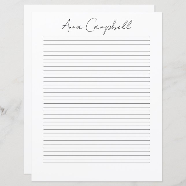Monogram Chic Script Name Stationery Paper (Front/Back)