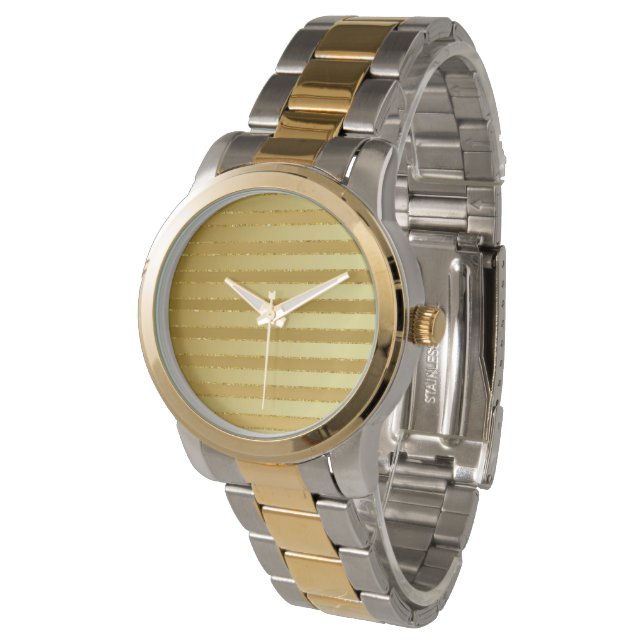 Monogram Chic Striped Gold Glitter Men's  Watch (Angled)