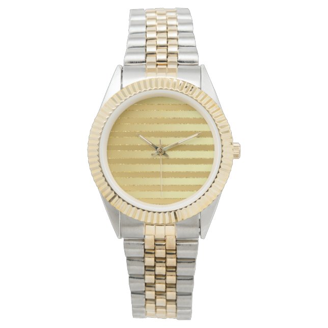 Monogram Chic Striped Gold Glitter Women's  Watch (Front)