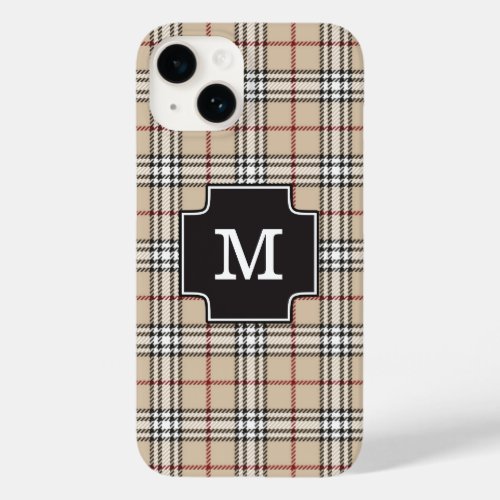 Monogram Chic Tartan Plaid Tan Red Black White Cas Case_Mate iPhone 14 Case