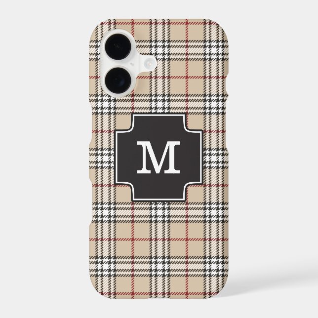 Monogram Chic Tartan Plaid Tan Red Black White Cas Case-Mate iPhone Case (Back)