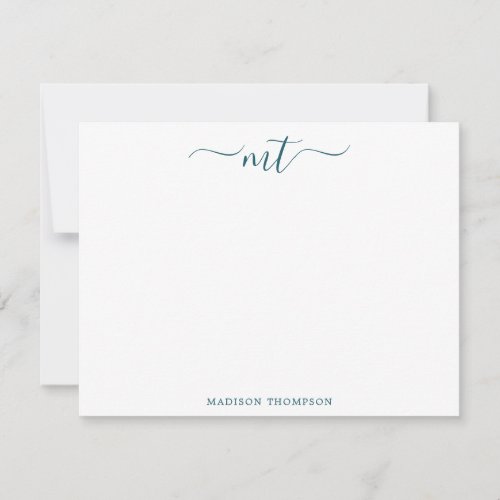 Monogram Chic Trendy Teal Personalized Stationery Note Card