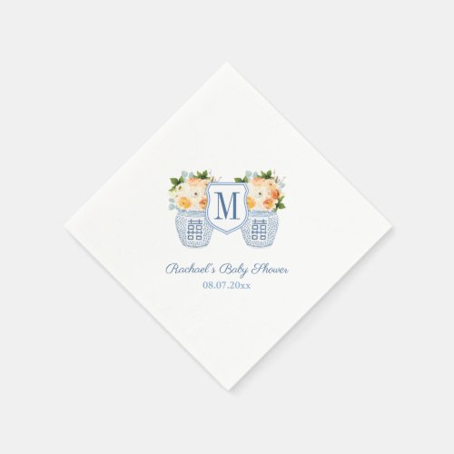 Monogram Chinoiserie Autumn Flowers Baby Shower Napkins