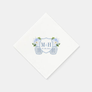 Monogram Chinoiserie Chic Blue And White Wedding Napkins