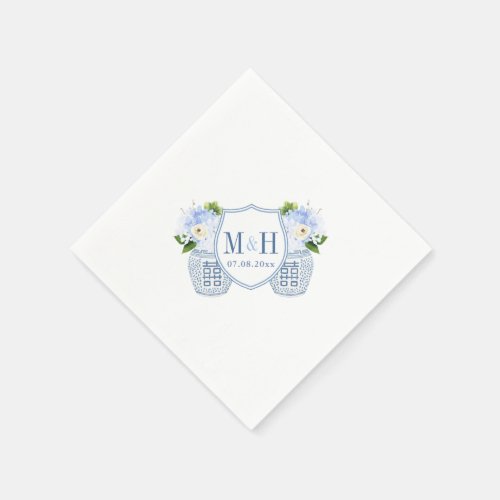 Monogram Chinoiserie Chic Blue And White Wedding Napkins