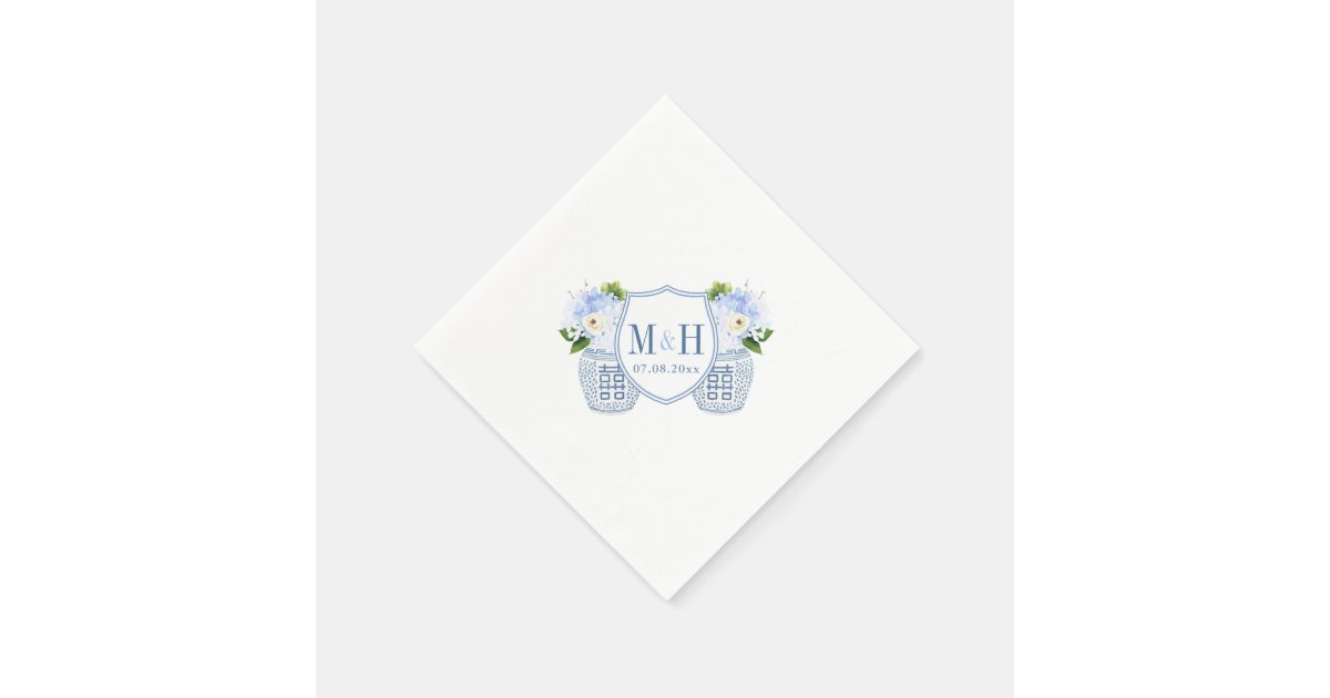 Watercolor Ginger Jar Monogram Wedding Crest Napkins, Zazzle