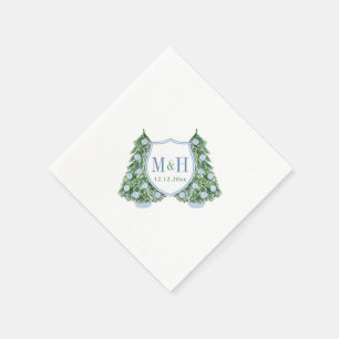 Monogram Chinoiserie Christmas Tree Wedding Shower Napkins