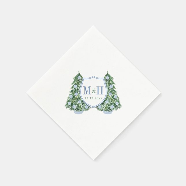 Monogram Chinoiserie Christmas Tree Wedding Shower Napkins (Corner)
