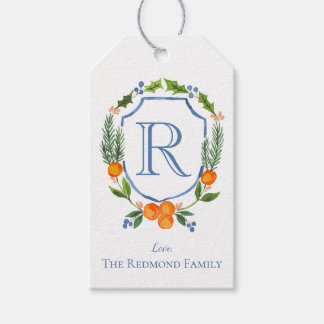 Monogram Chinoiserie Watercolor Citrus Crest Gift Tags