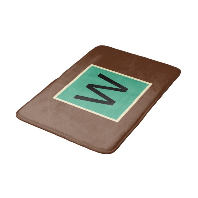 Monogram Chocolate Brown and Dark Mint Bath Mat (Angled)