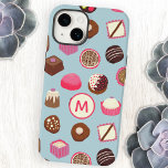 Monogram Chocolate Candy Case-Mate iPhone 14 Case<br><div class="desc">Delicious chocolate and candy confectionery pattern on a duck egg blue background full of sweet treats and temptations!  Change the monogram initial to customize.</div>