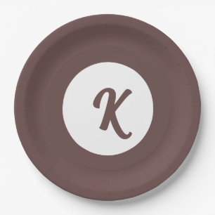 Monogram chocolate plum and white paper plates