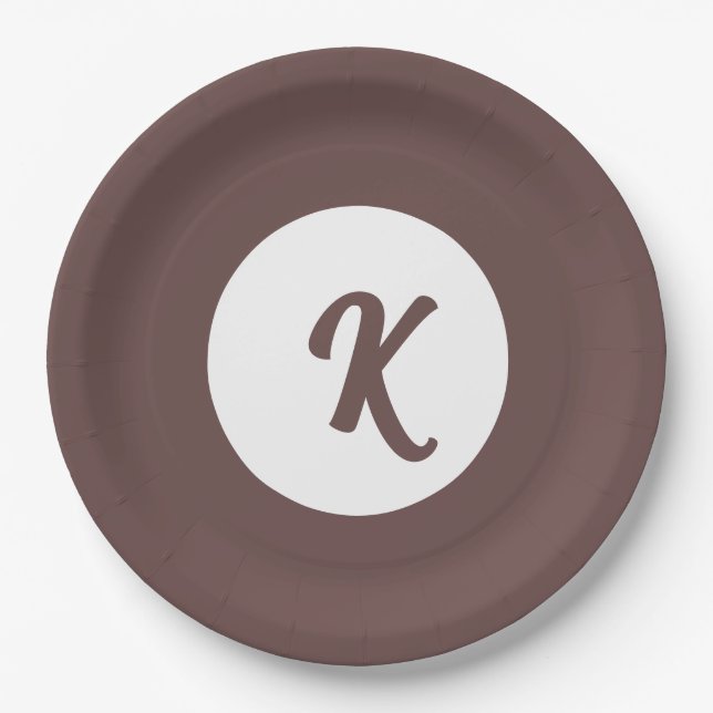 Monogram chocolate plum and white paper plates (Front)