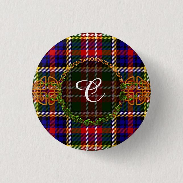 Monogram Christie Tartan Pinback Button (Front)