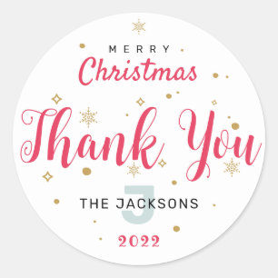 Monogram Christmas, cute, custom Thank you  Classic Round Sticker