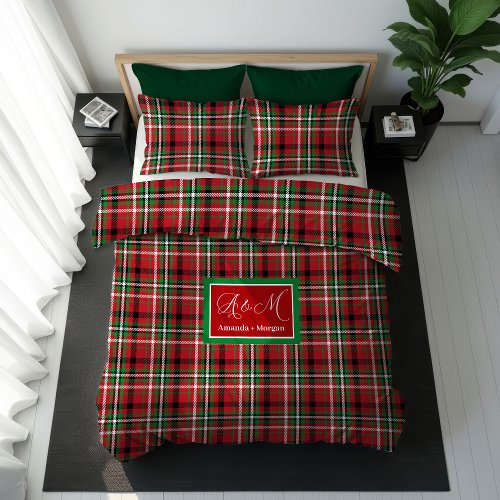 Monogram Christmas Duvet Cover Festive Tartan Art