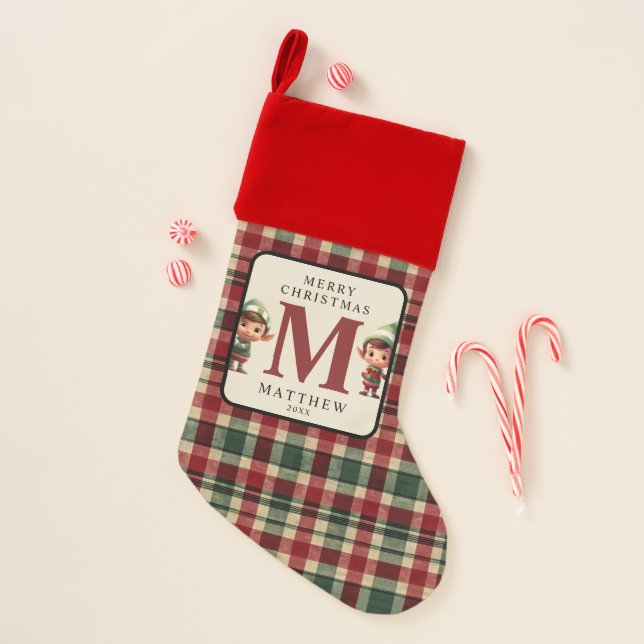 Monogram Christmas Elf Photo Stocking (Front)