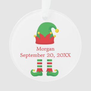Monogram Christmas Elf Red Green Baby Gift Ornament