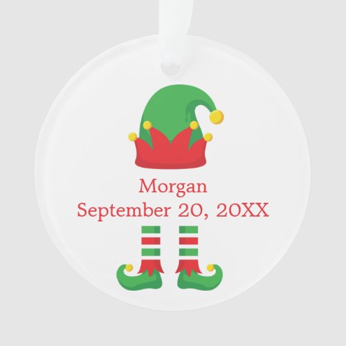 Monogram Christmas Elf Red Green Baby Gift Ornament