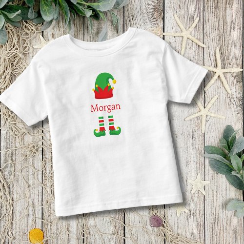 Monogram Christmas Elf Red Green Kids Toddler T_shirt