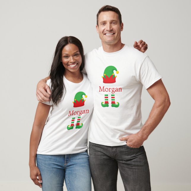 Monogram Christmas Elf Red Green Women Men T-Shirt (Unisex)