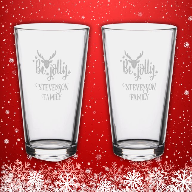 Monogram Christmas - Family Name Be Jolly Etched  Pint Glass (Creator Uploaded)