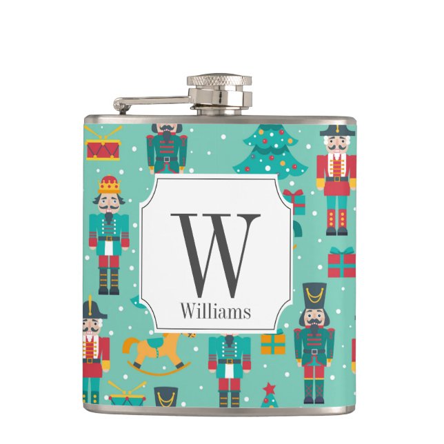 Monogram Christmas Festive Nutcracker Flask (Front)