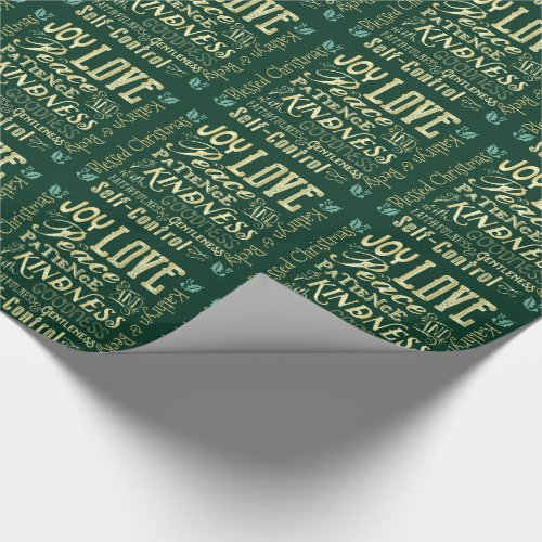 Monogram Christmas Fruit of the Spirit Gold Green Wrapping Paper