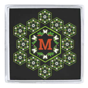 Monogram Christmas Geometric Design Silver Finish Lapel Pin