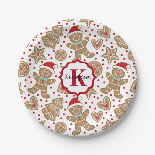 Monogram Christmas Gingerbread Man Paper Plates