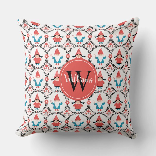 Monogram Christmas Gnome Throw Pillow (Front)