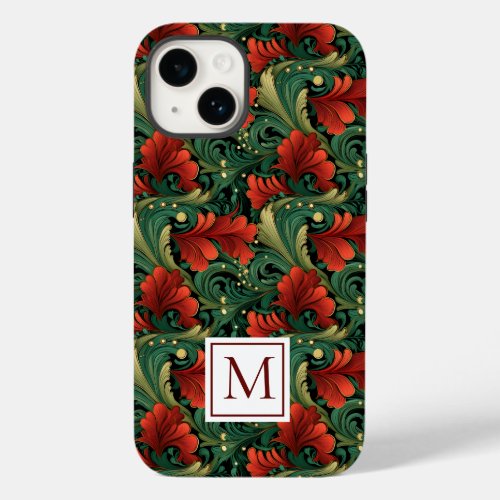 Monogram Christmas Green Red Art Noveau   Case_Mate iPhone 14 Case