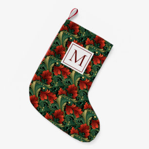 Monogram Christmas Green Red Art Noveau Small Christmas Stocking