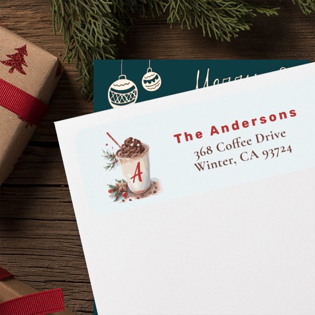 Monogram Christmas Holiday Coffee Address Label (Creator Uploaded)