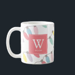 Monogram Christmas Holiday Lights Pattern Coffee M Coffee Mug<br><div class="desc">This cute christmas holiday coffee mug features a monogram on a white background with christmas holiday lights in pastel colors. Personalize it for your needs. You can find matching products at my store.</div>