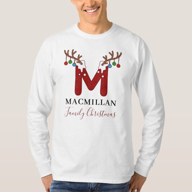 Monogram Christmas Holiday Matching Family Dad T-Shirt (Front)