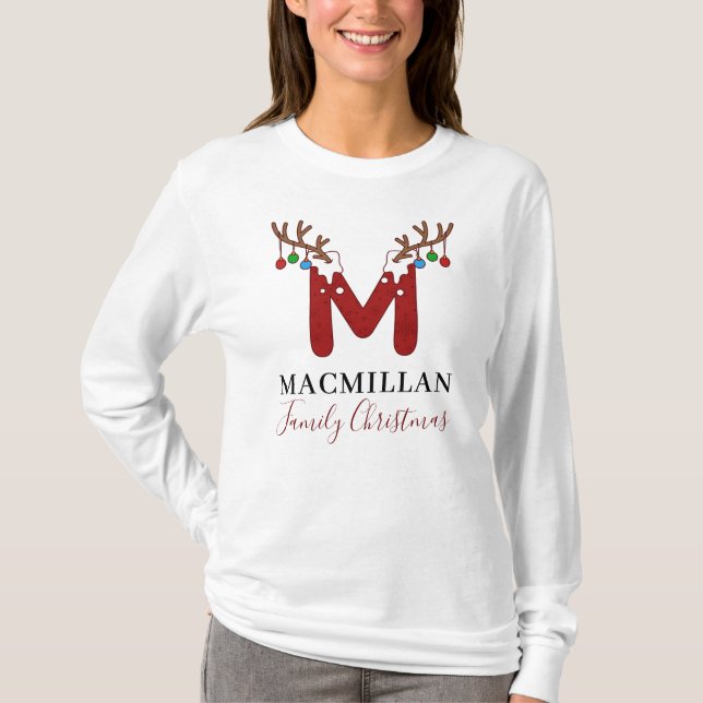 Monogram Christmas Holiday Matching Family Mom T-Shirt (Front)