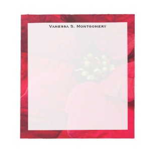 Monogram Christmas Holiday Red Poinsettia Flower Notepad