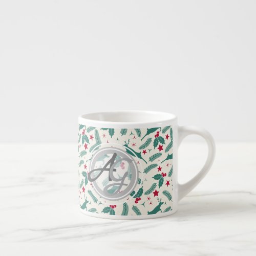 Monogram Christmas Holidays Decor Stag Holly Folk Espresso Cup