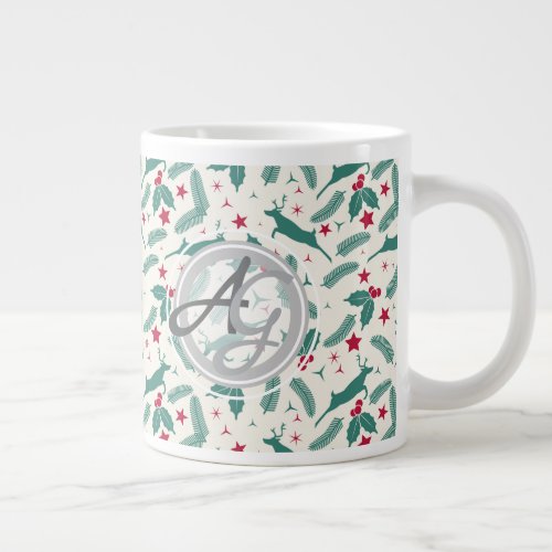 Monogram Christmas Holidays Decor Stag Holly Folk Giant Coffee Mug