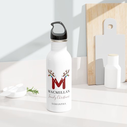 Monogram Christmas Holidays Family Name Stainless Steel Water Bottle