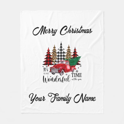 Monogram Christmas Little Red Truck Fleece Blanket