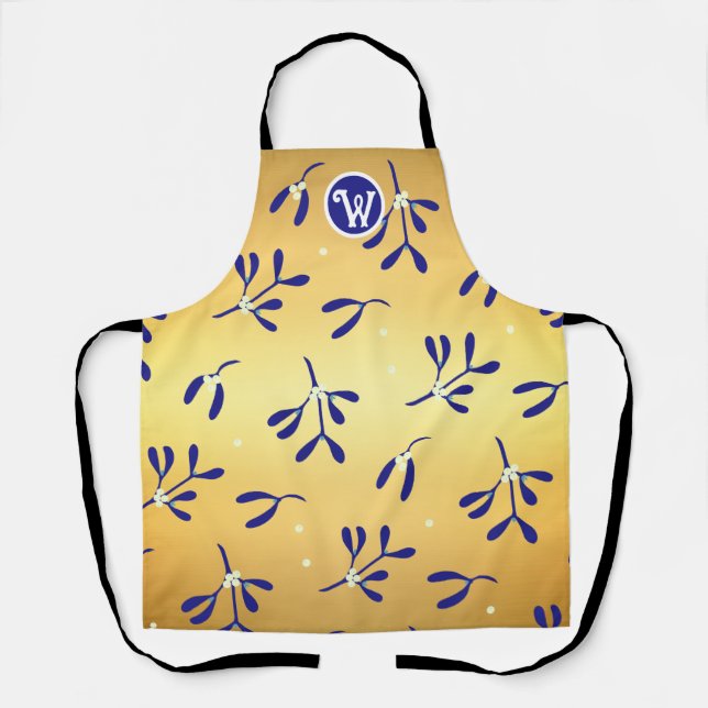 Monogram Christmas Mistletoe on Metallic Gold Apron (Front)