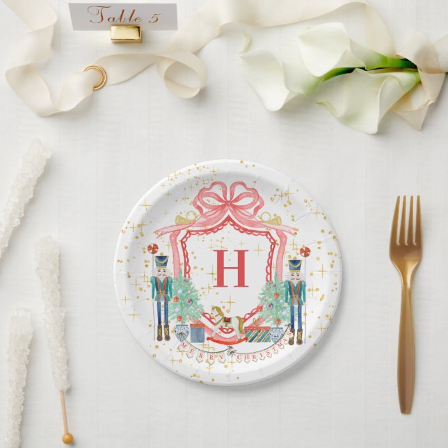 Monogram Christmas Nutcracker Crest   Paper Plates (Wedding)