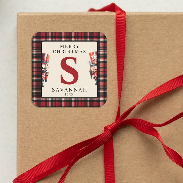 Monogram Christmas Nutcracker Gift Square Sticker (Creator Uploaded)