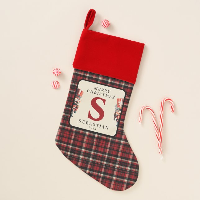 Monogram Christmas Nutcracker Photo Tree Christmas Stocking (Front)
