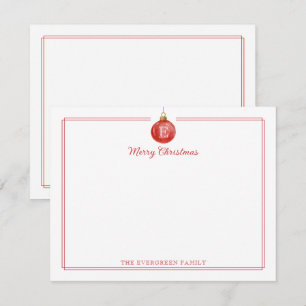 Monogram Christmas Ornament Red Border Stationery Note Card